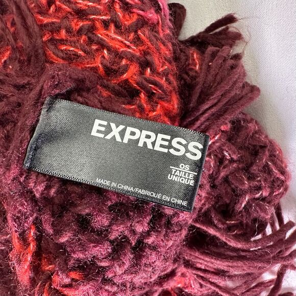 Express Wide Winter Infinity Scarf Tassels Fucshia Wine Extra Cozy Soft Acrylic - Picture 5 of 6